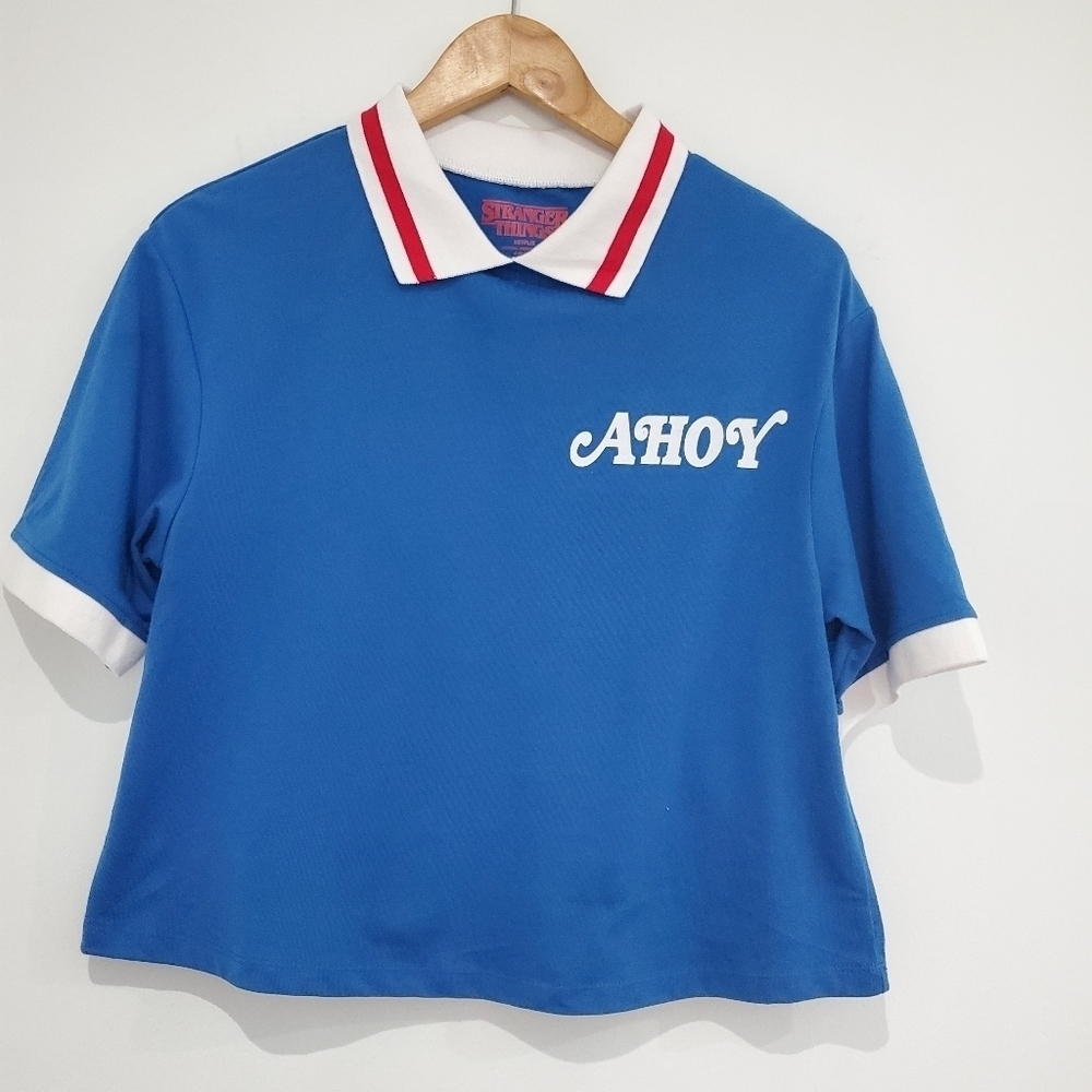 Stranger Things "Ahoy" ice cream uniform crop shirt oversize Small p2p 19"